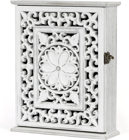 Schlüsselkasten Holz Vintage Weiß Schlüsselbox 6 Haken 27x21x7cm