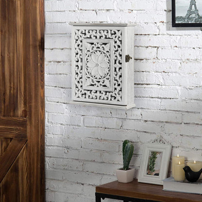 Holz Schlüsselkasten mit europäischem Aushöhlen, Vintage weiß, 6 Schlüsselhaken