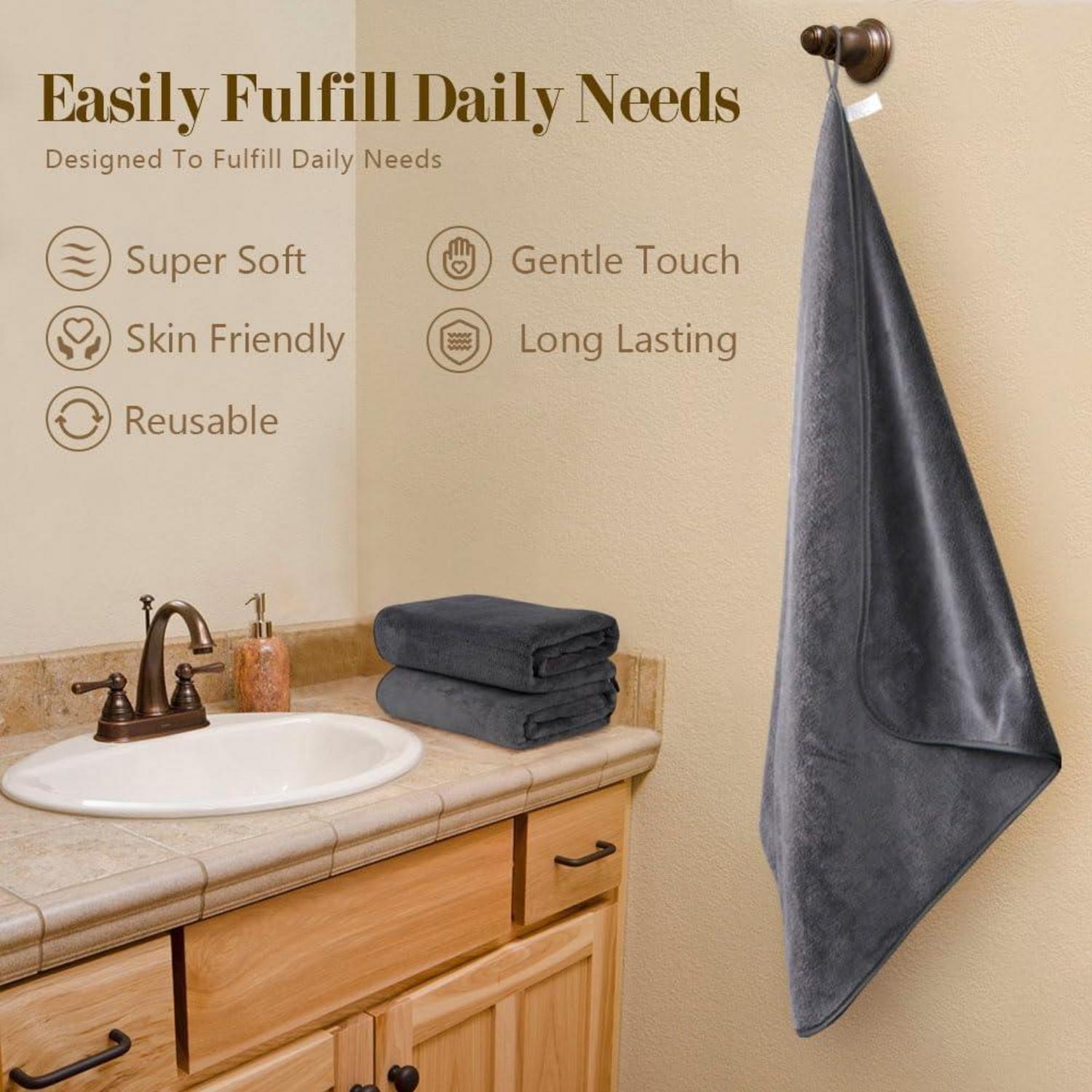Badetuch-Set Mikrofaser 2er Pack 68,6x137,2cm Grau Saugfähig Yoga Spa Fitness