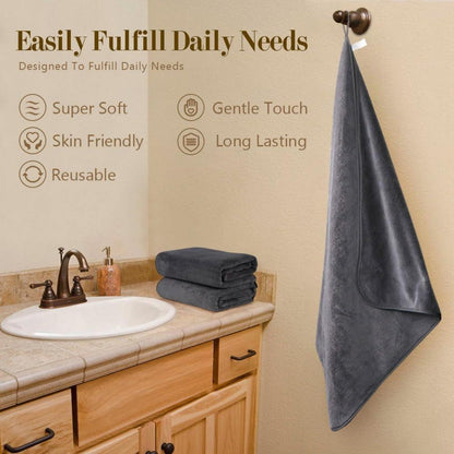 Badetuch-Set Mikrofaser 2er Pack 68,6x137,2cm Grau Saugfähig Yoga Spa Fitness