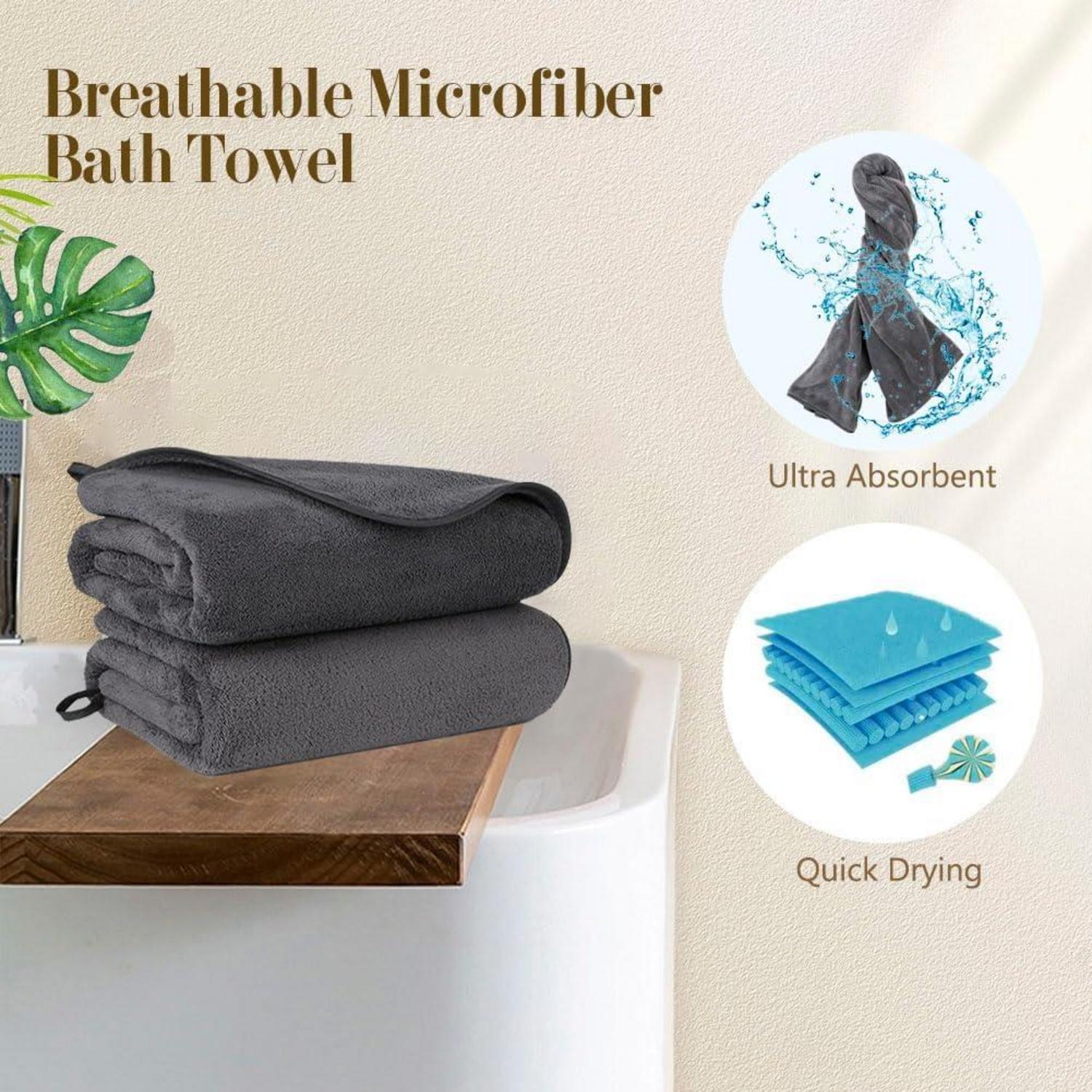 Weiches Mikrofaser Badetuch-Set 2er Pack hoch saugfähig 68,6 x 137,2 cm Grau