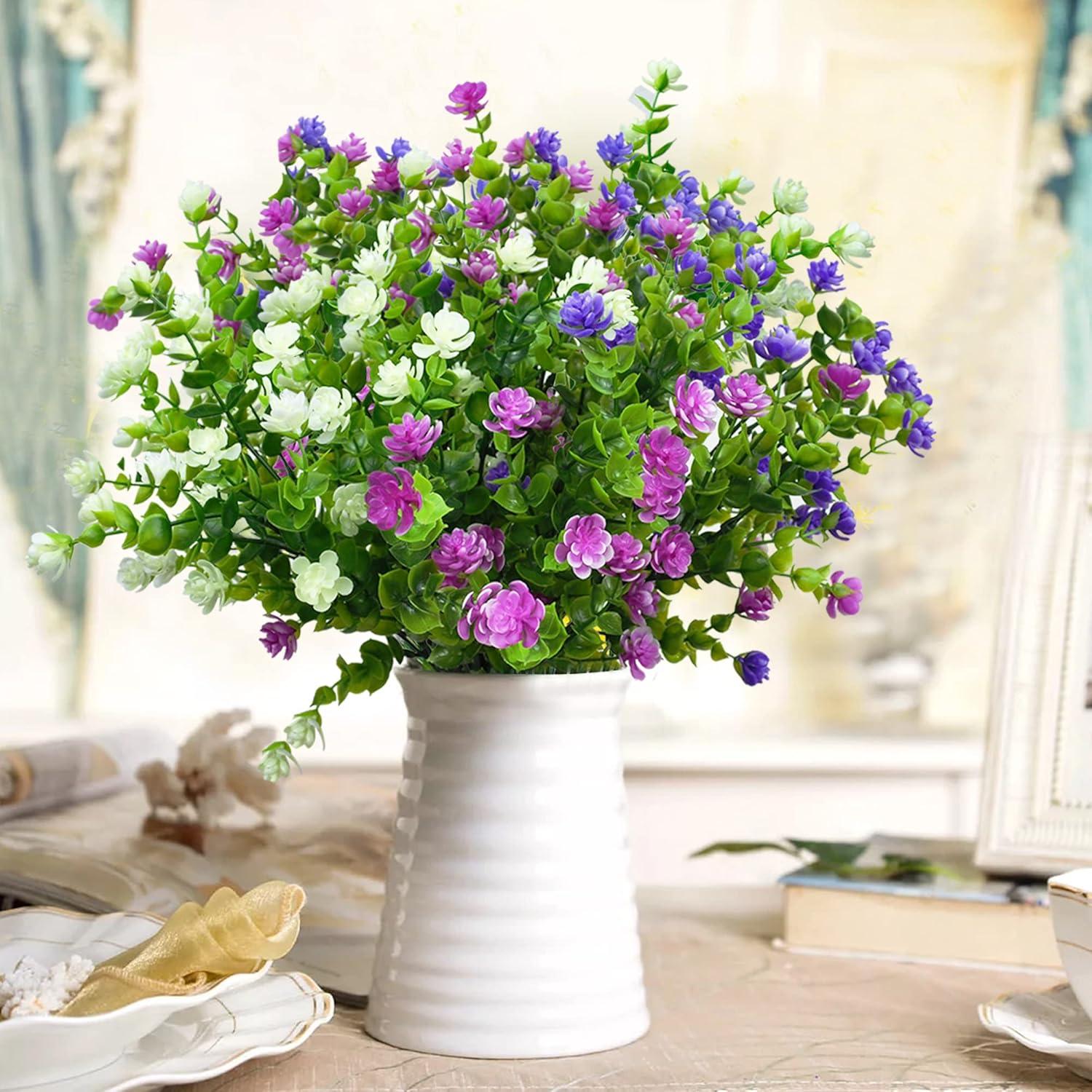 Künstliche Blumen Balkon Wetterschutz UV-beständig 6er-Set Eukalyptus 35cm