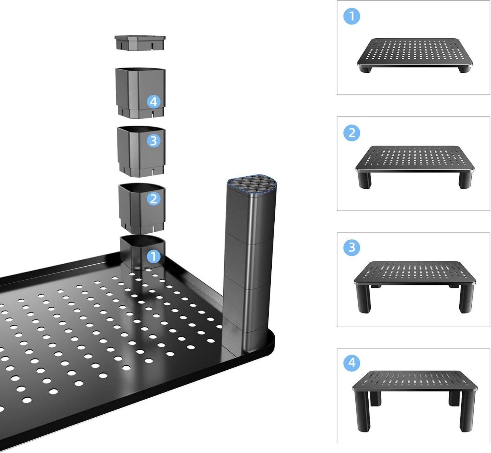 Monitorständer höhenverstellbar, Bildschirmerhöhung für PC/Laptop, Platzsparender Stand Riser bis 20 kg