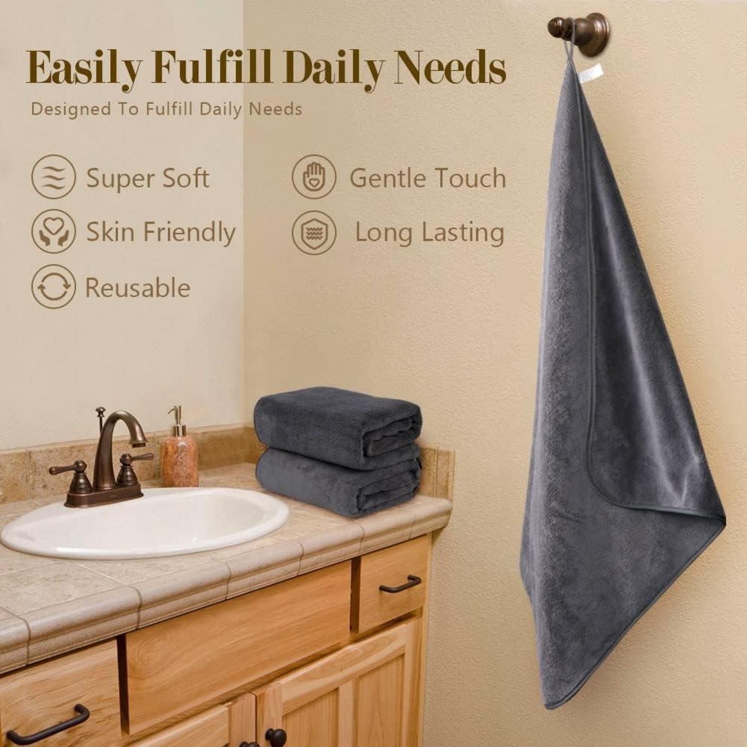 Saugfähiges Mikrofaser-Badetuch-Set 68x137cm Fitness Spa Yoga Grau
