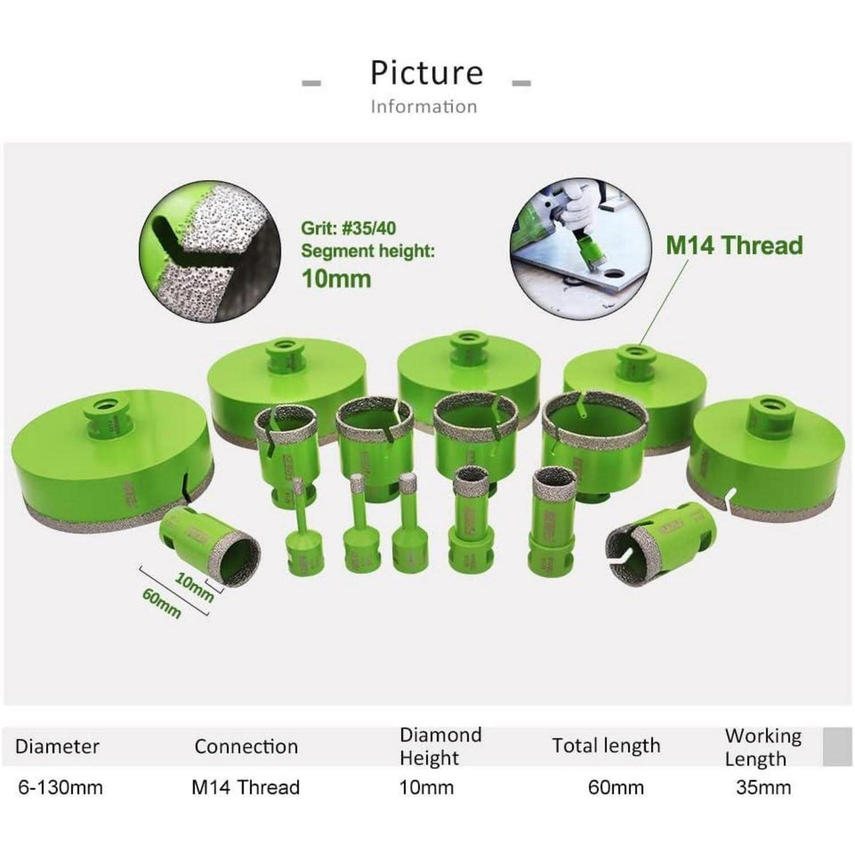 Diamantbohrkronen Set 6-35mm mit Fasenfräser für Fliesen & Stein