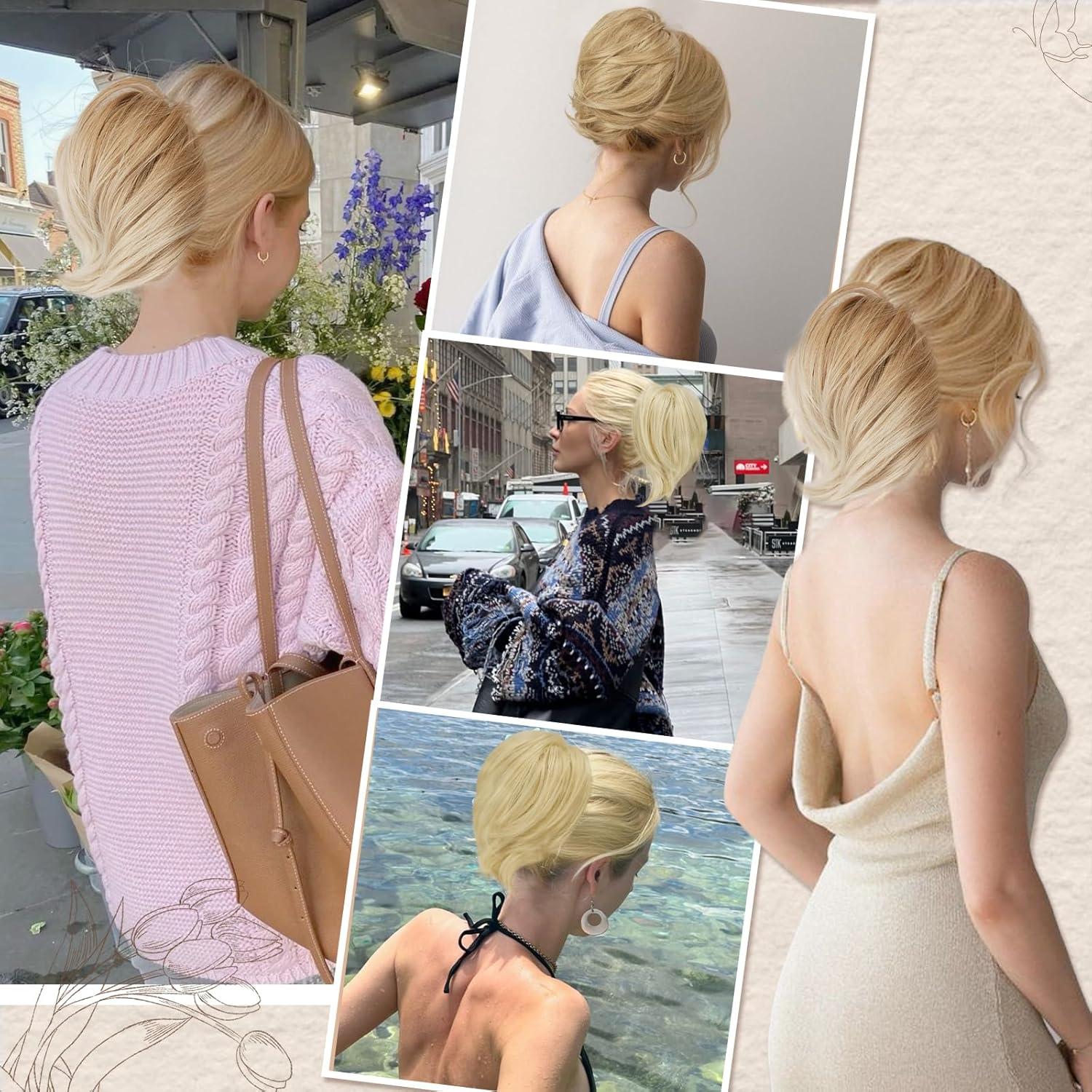 BARSDAR Haarteil Hair Extensions Pferdeschwanz 20cm Gerade Aschbraun Bleichblond