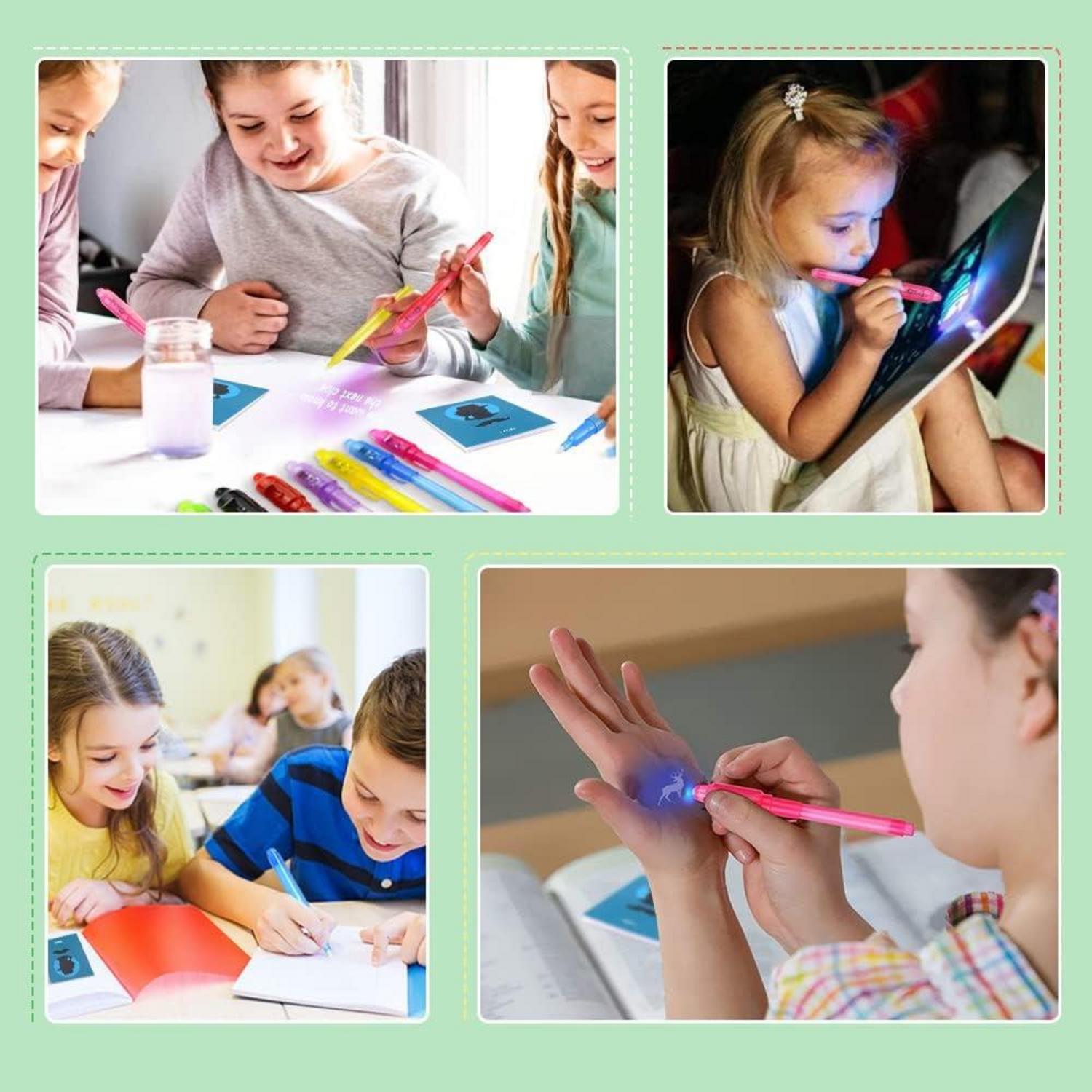 UV Stifte und Notiz Block Detektiv Bärte 18er Set Kinder Geheimstift