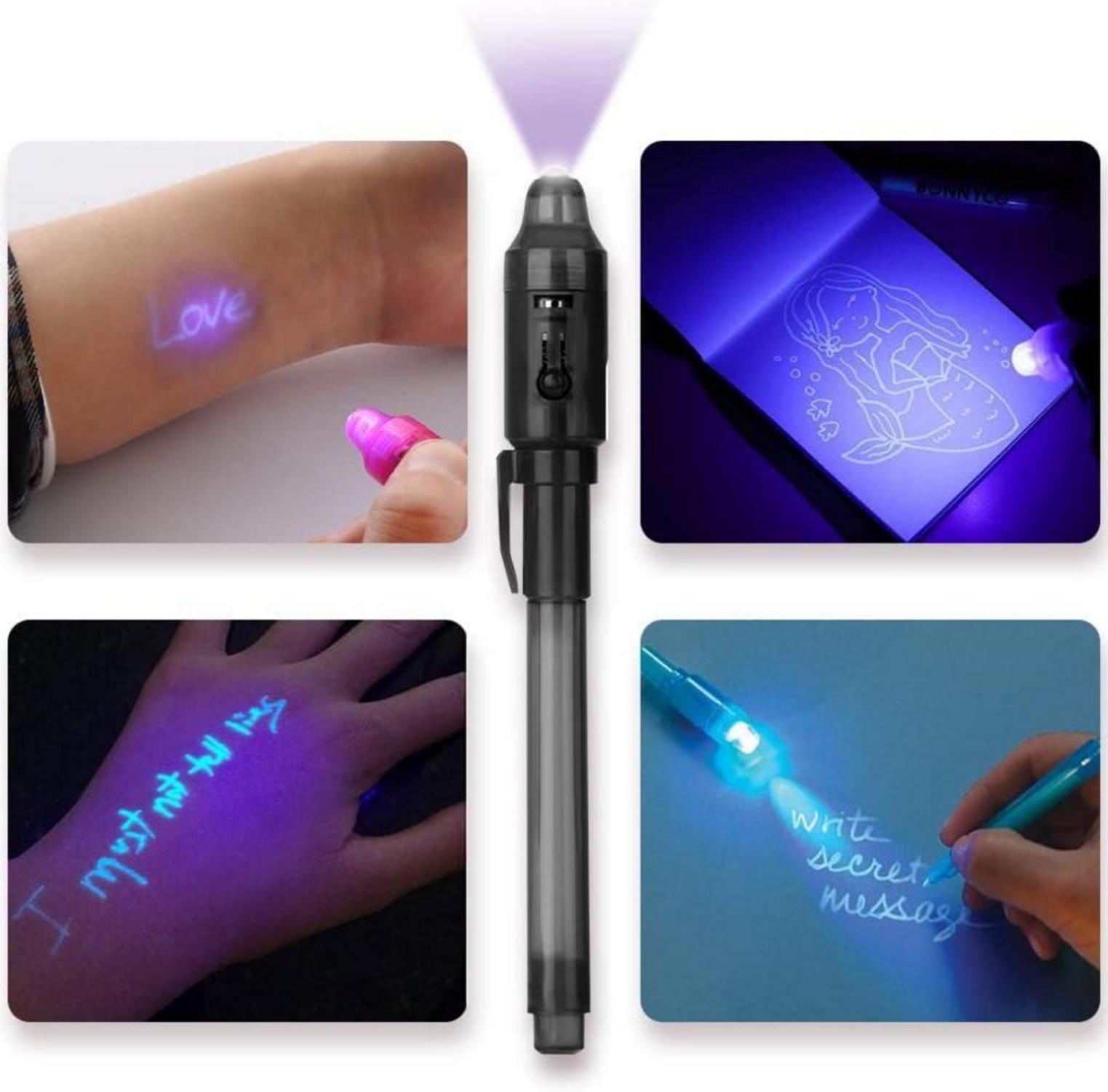 Detektiv UV Stifte 18er Set mit Notizblöcken und Bärten
