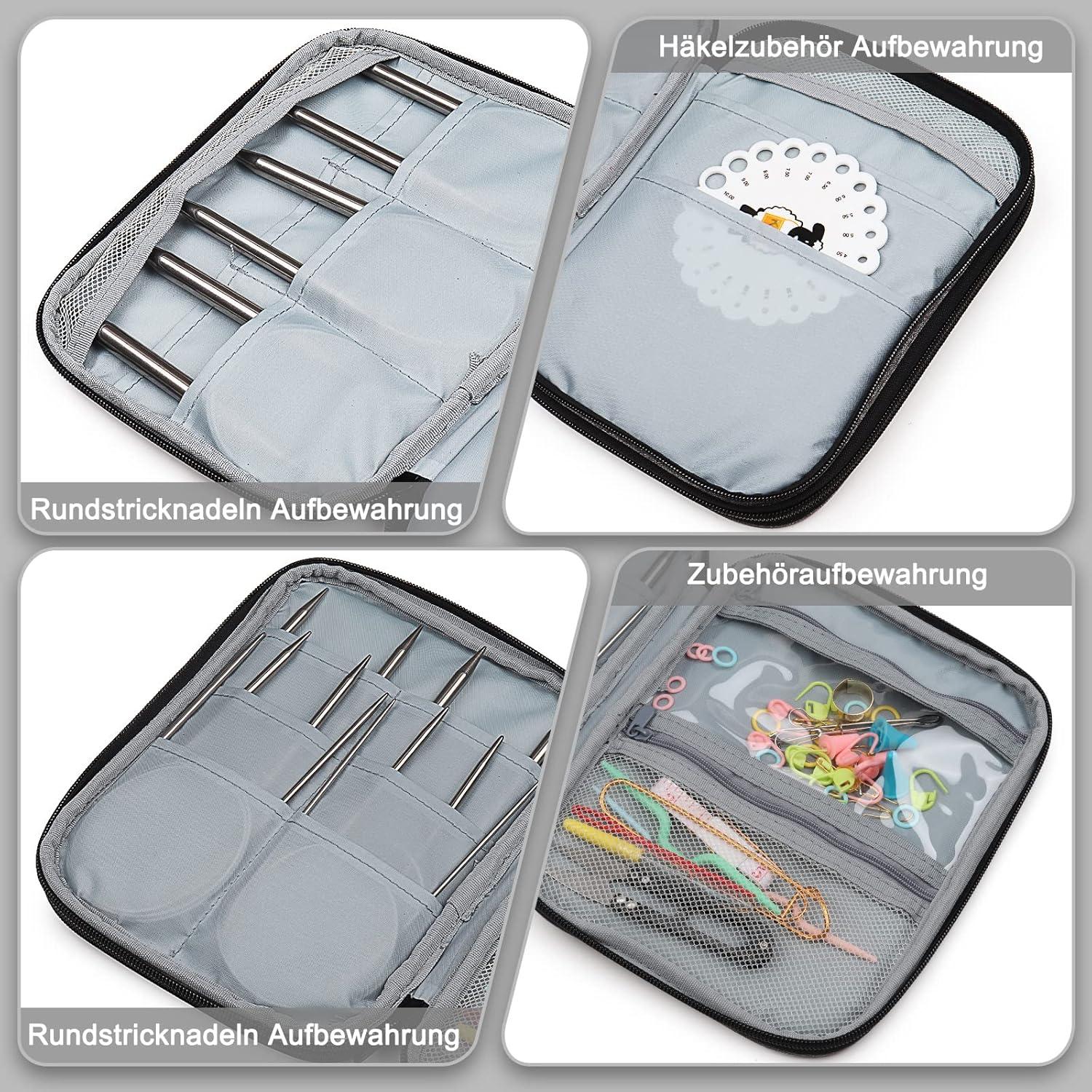 Edelstahl Rundstricknadel Set 9 Stück 80cm Grau mit Tasche & Zubehör