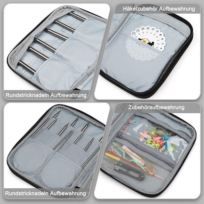 Edelstahl Rundstricknadel Set 9 Stück 80cm Grau mit Tasche & Zubehör