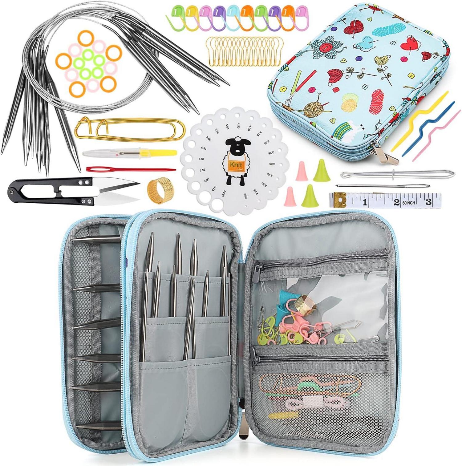 Rundstricknadeln Set mit Tasche & Zubehör 9 Stück 80 cm 2,5-10 mm