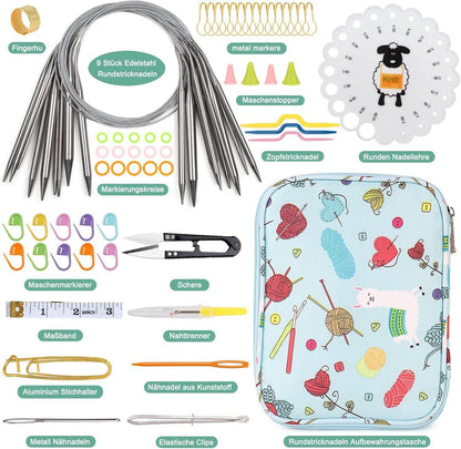 Coopay Edelstahl Rundstricknadeln Set 80 cm 9 Stück