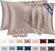 Satin Kissenbezug Set 40 x 80 Braun Haargummis