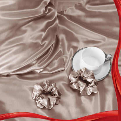 Satin Kissenbezug 2er Set 40x80 Braun mit Haargummis, pflegeleicht