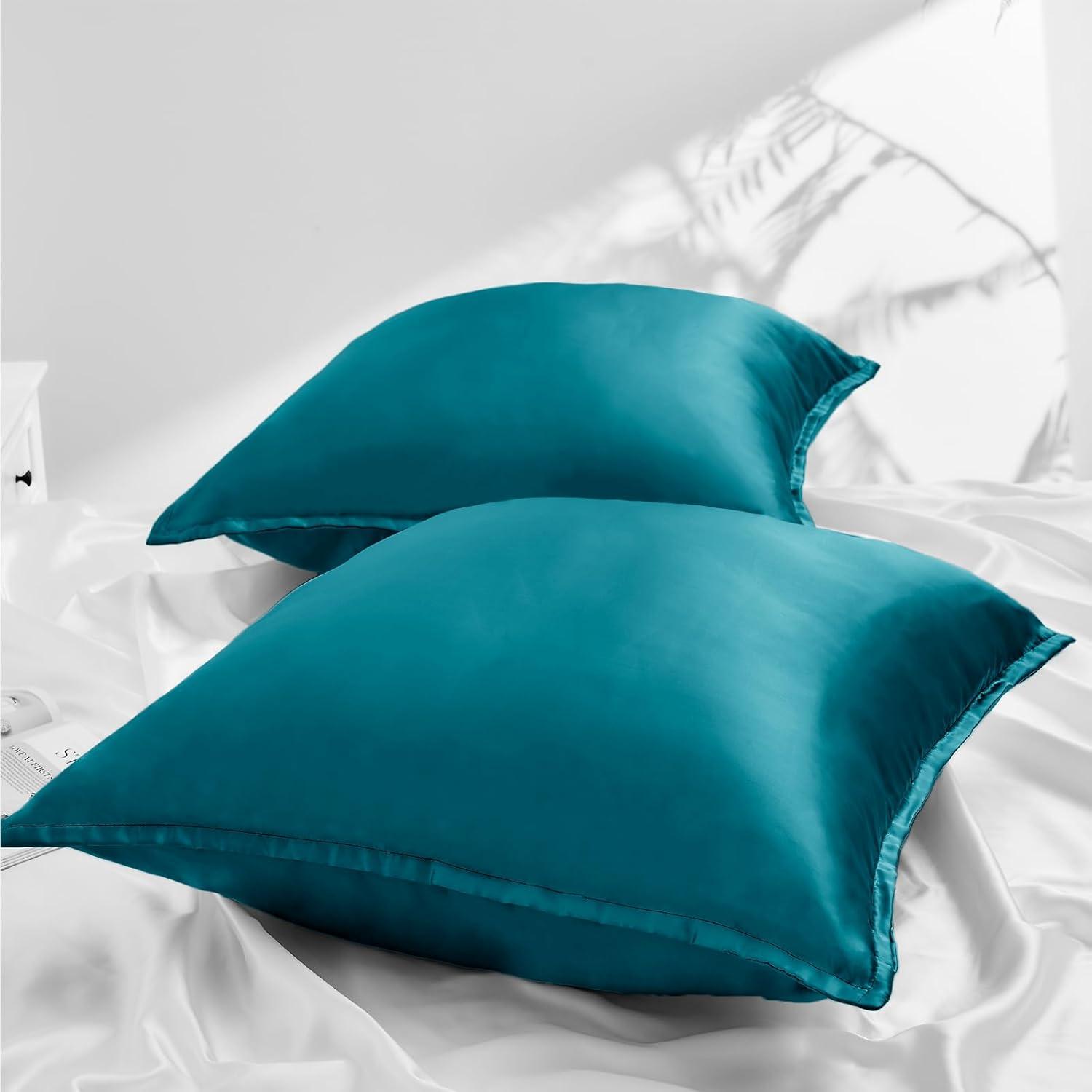 Satin Kissenbezug 80x80 2er Set Weich Silk Pillowcase Seidenkissenbezug Curly
