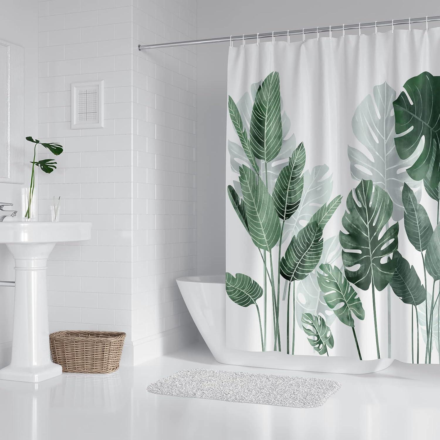 WONGS BEDDING Duschvorhang 120x180 Anti-Schimmel Wasserabweisend Grüne Blätter