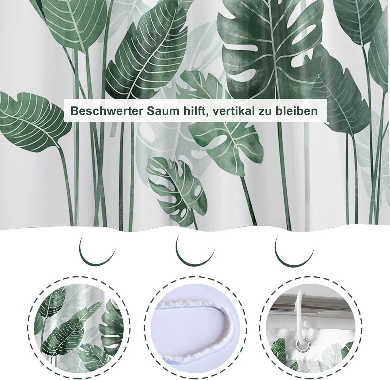 Duschvorhang Anti-Schimmel 120x180 grüne Blätter Pflanzen Wasserabweisend Polyester