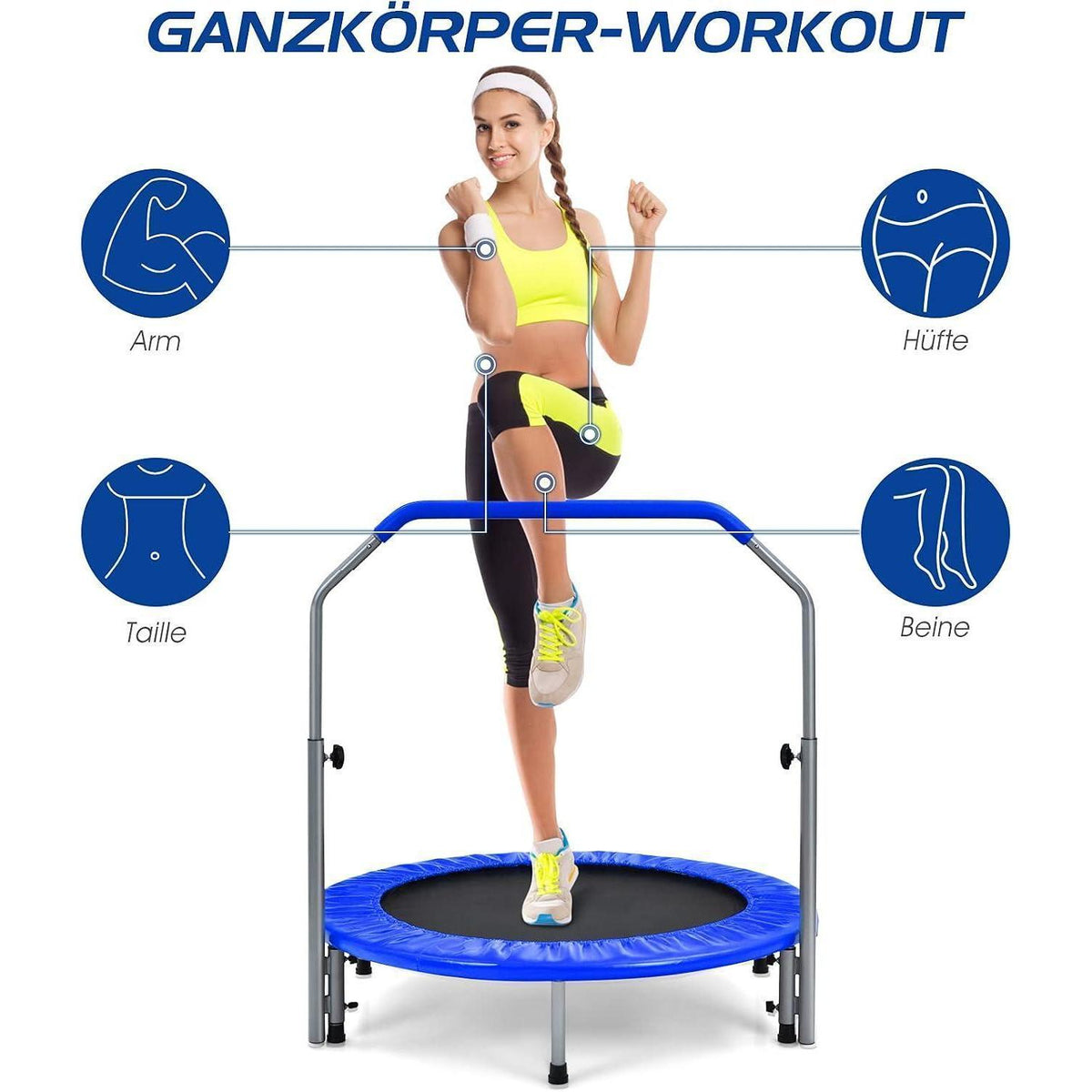 Klappbares Fitness Trampolin Ø101 cm mit Haltegriff & Tragetasche