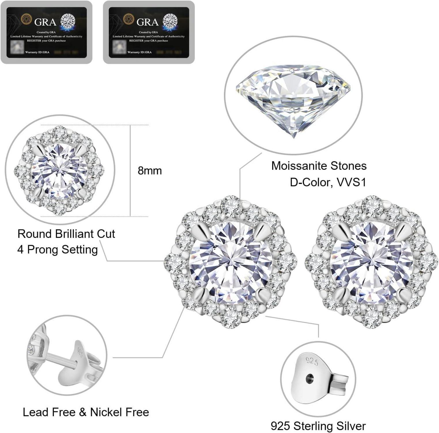KRKC&CO Moissanite Ohrringe Damen Silber Blume Halo 1,0/2,0 Karat Diamant
