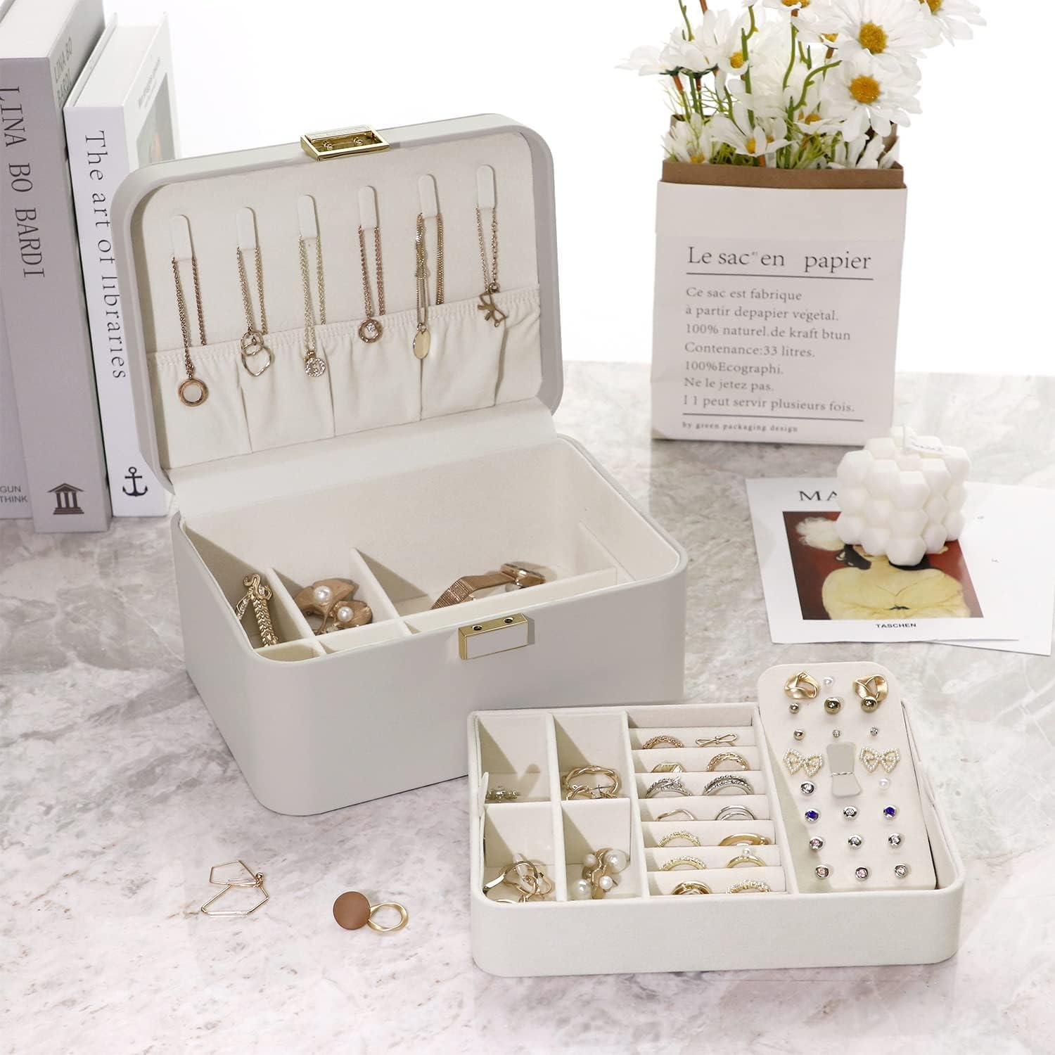 Schmuckkasten mit 2 Ebenen, Halskettenhaken, Grau