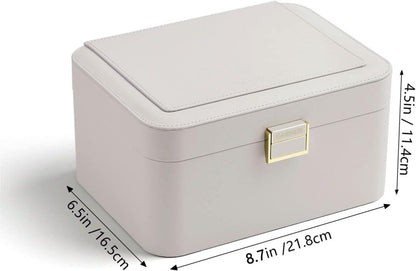 KAMIER Große Schmuckschatulle für Damen mit versteckten Halskettenhaken - Grau