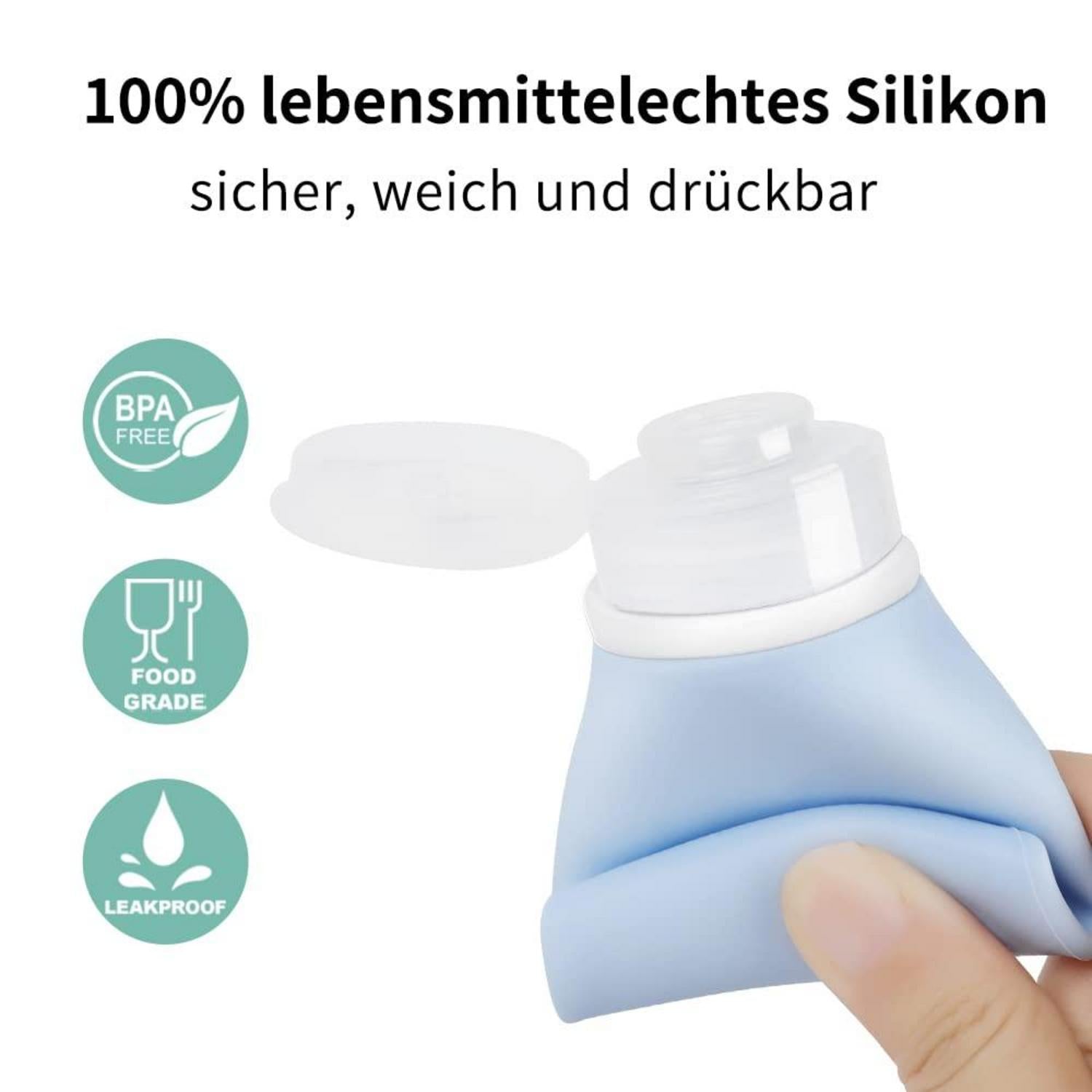 3x 60ml Silikon Reiseflaschen Set BPA-frei Auslaufsicher - Blau Grün