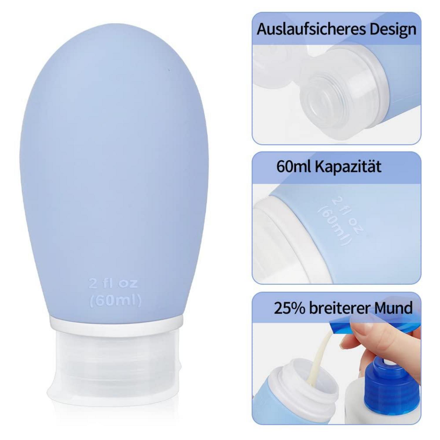 3er Set 60ml BPA-freie Silikon Reiseflaschen Auslaufsicher