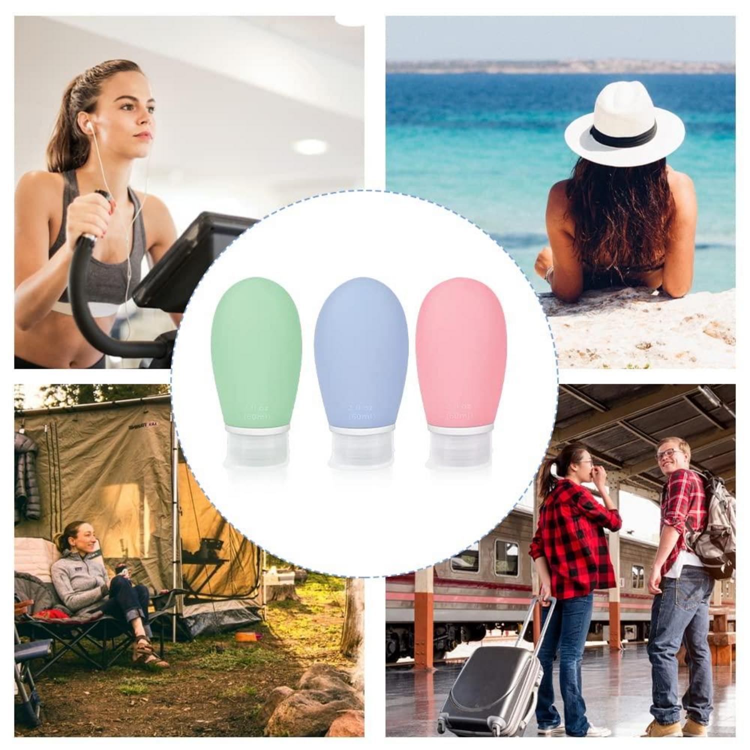 3er Set Auslaufsichere Silikon Reiseflaschen 60ml BPA-frei TSA geprüft
