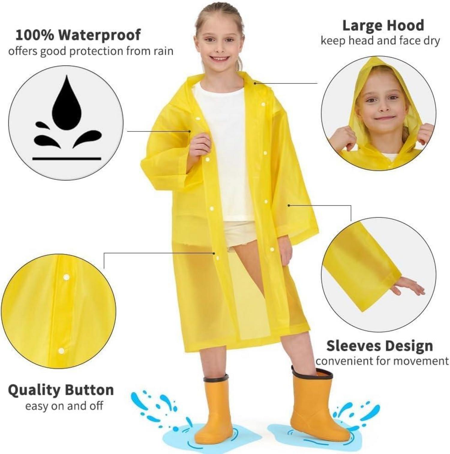 Opret 2 Stück Kinder Regenponcho mit Kapuze und Ärmeln