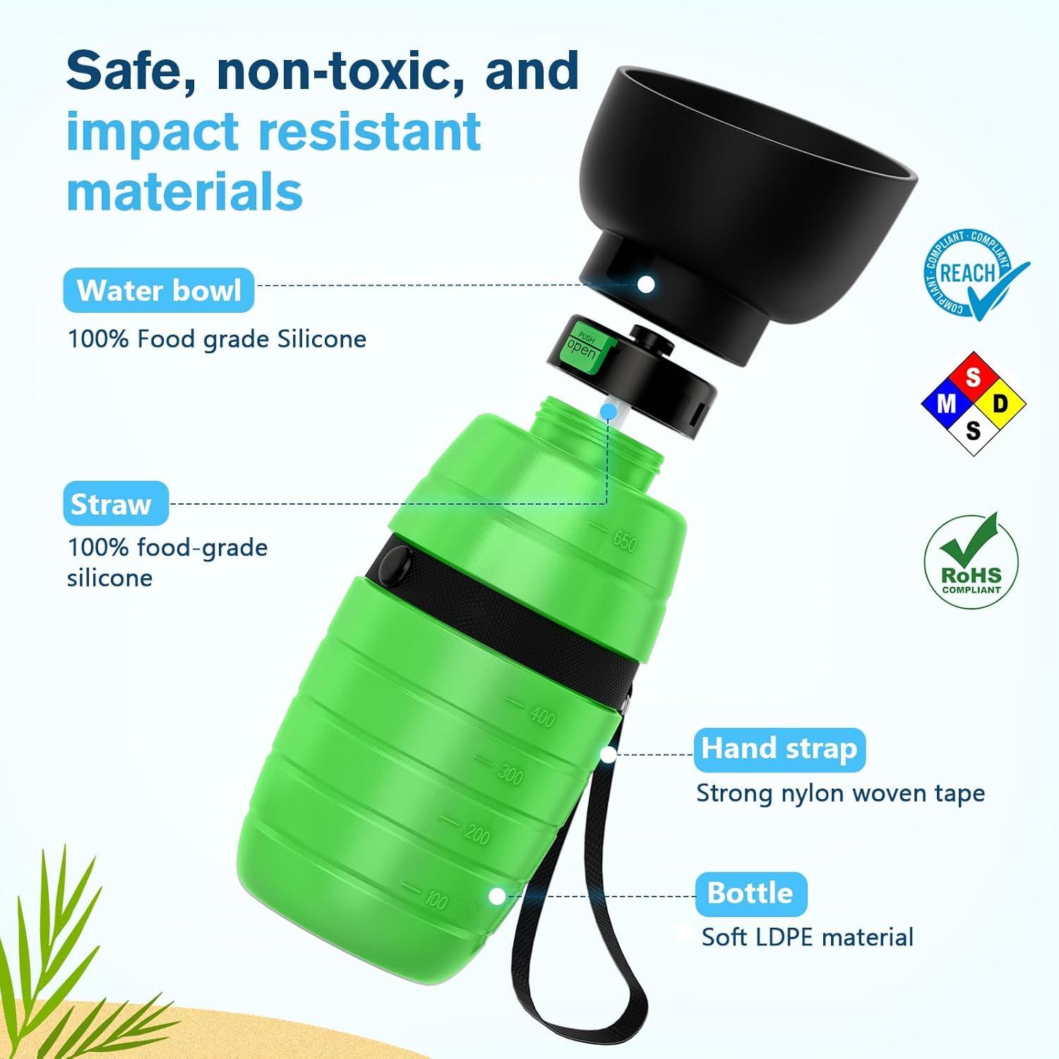 Pecute Trinkflasche Hunde Unterwegs Silikon Wasserschale Grün 650ml