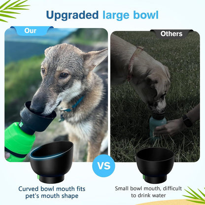 Pecute Trinkflasche Hunde Silikon 650ml Grün mit Faltbarer Wasserschale