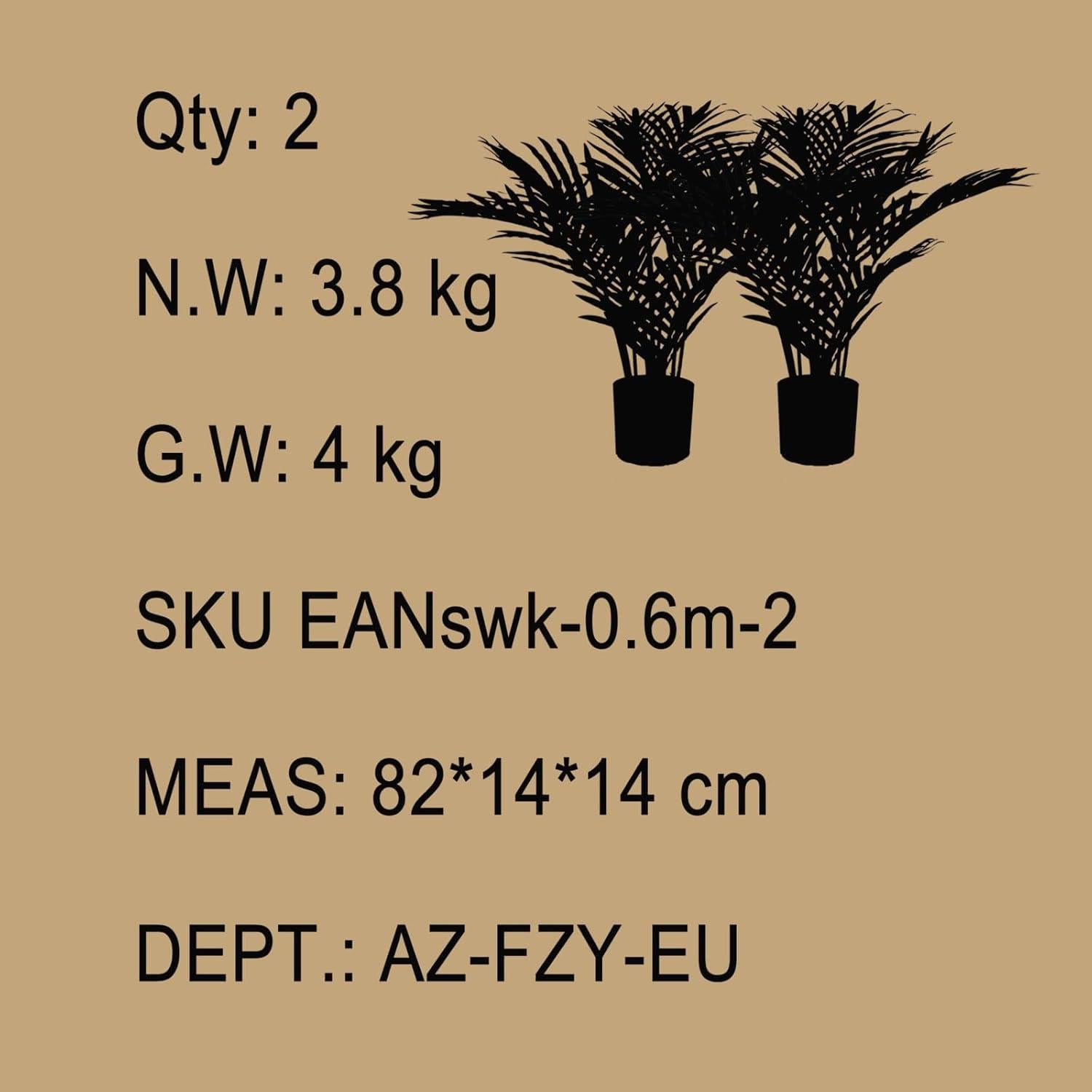 Kunstpalme Areca 60cm Künstliche Pflanze Grün Tropical Deko Büro Garten 2er Set