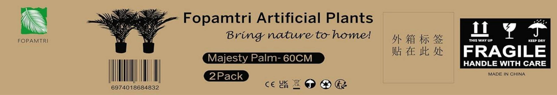 Fopamtri Kunstpflanze Areca Kunstpalme 60cm Topf Grün Set