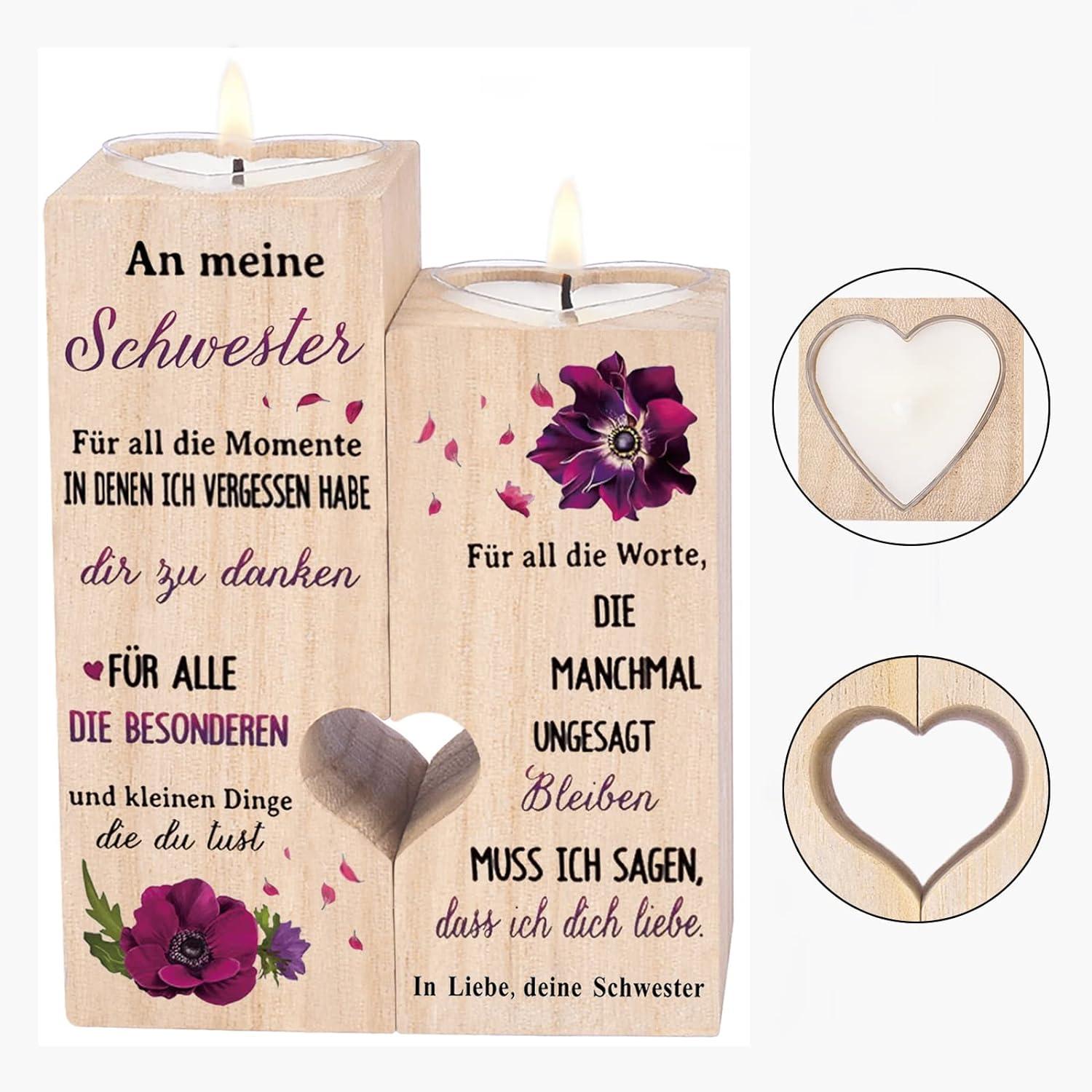 Kerzenhalter mit Herzerwärmendem Zitat für Schwester Geburtstag