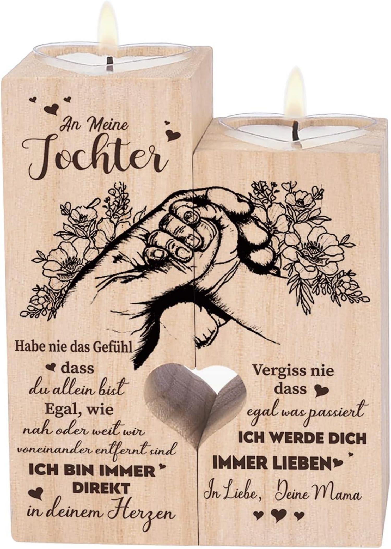 Personalisierter Mutter Tochter Kerzenhalter aus Holz - Geschenk für