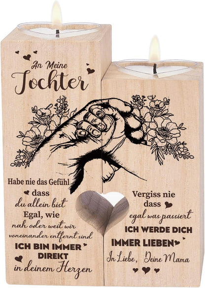Personalisierter Mutter Tochter Kerzenhalter aus Holz - Geschenk für