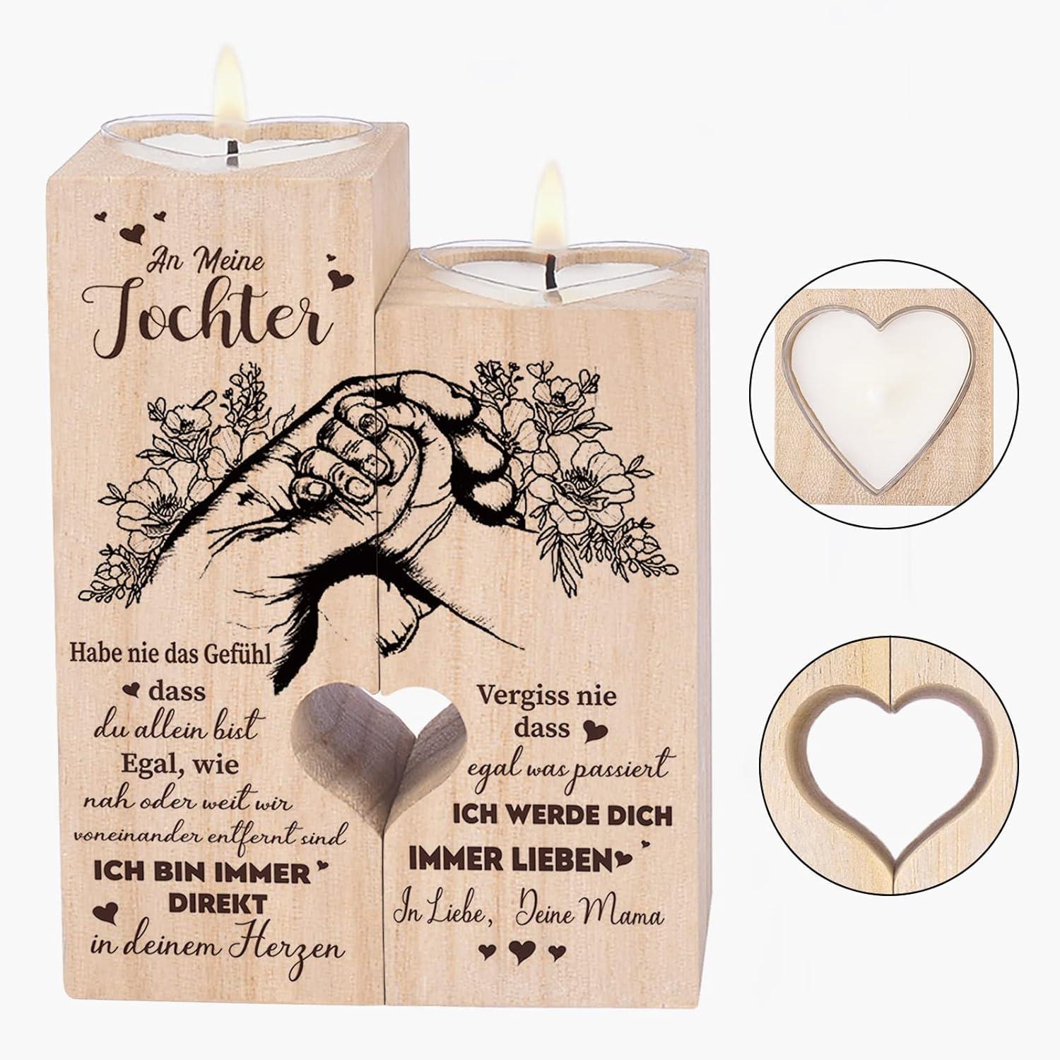 Personalisierter Mutter Tochter Kerzenhalter aus Holz - Geschenk für