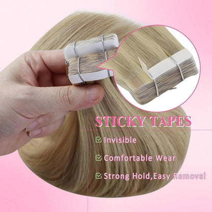 Echthaar Tape Extensions Blond 45cm - Remy Haarverlängerung
