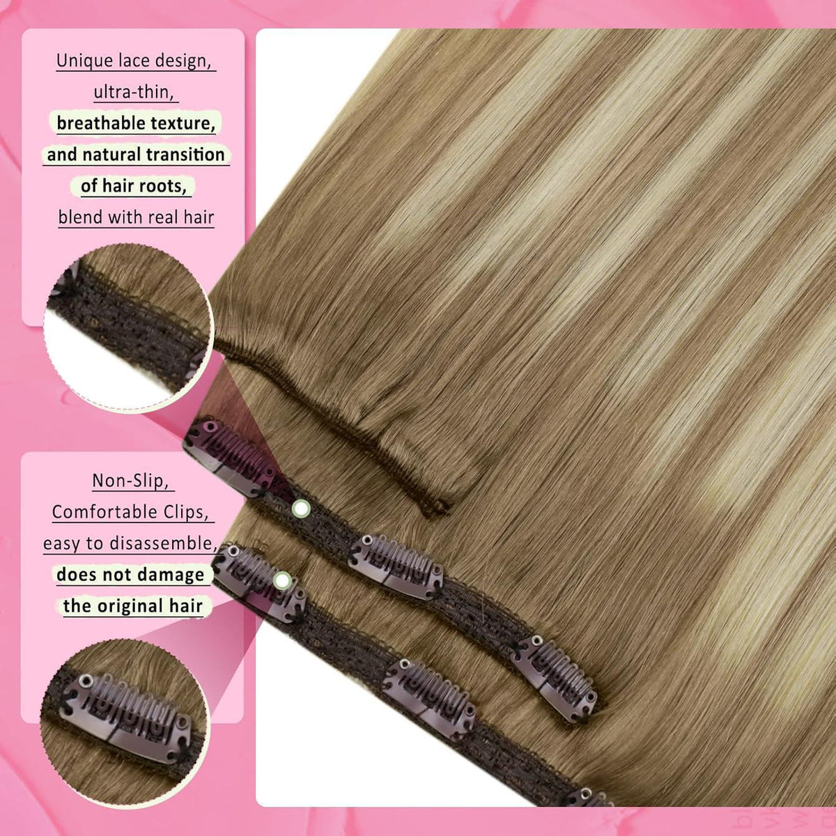 Echthaar Clip-in Extensions Ombre Braun Blond 45cm