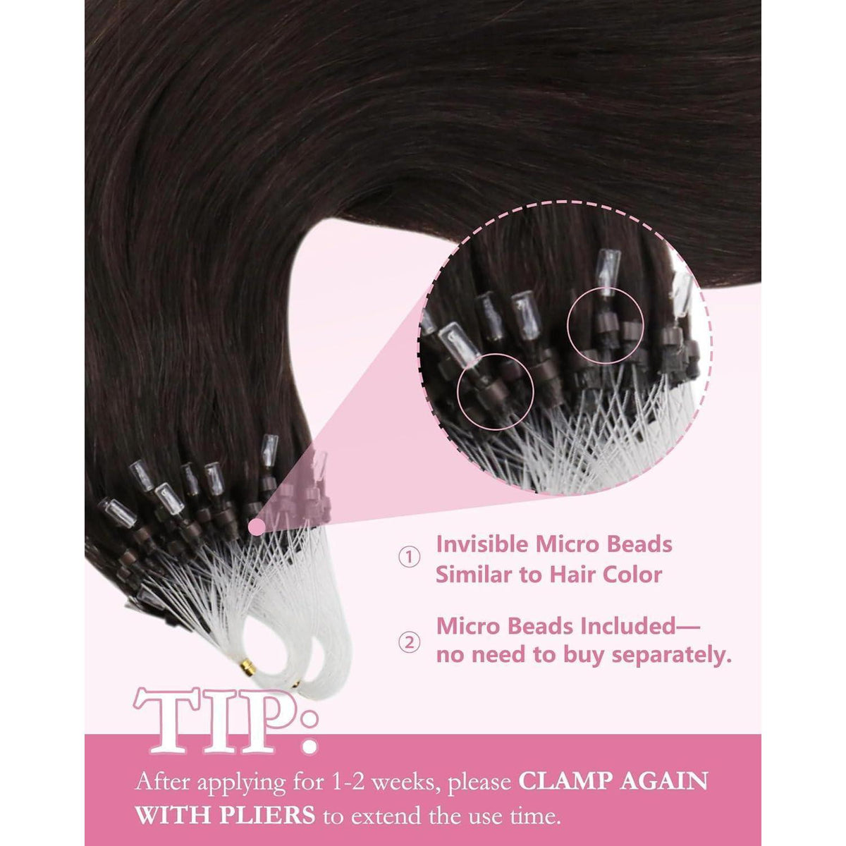 Echthaar Haarverlängerung Braun 50cm – Micro Ring Extensions
