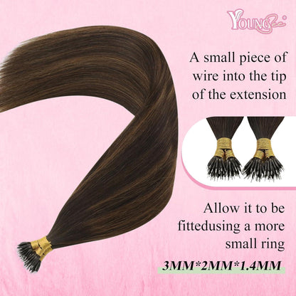 Echthaar Nano Ring Extensions Braun Ombre 50cm
