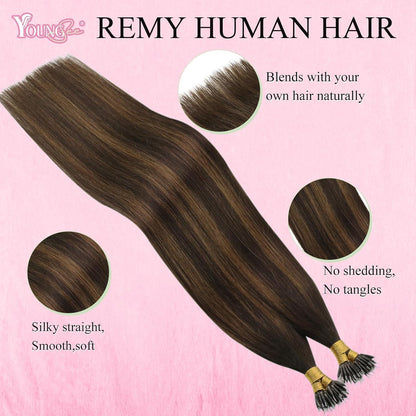 Echthaar Nano Ring Extensions Braun Ombre 50cm