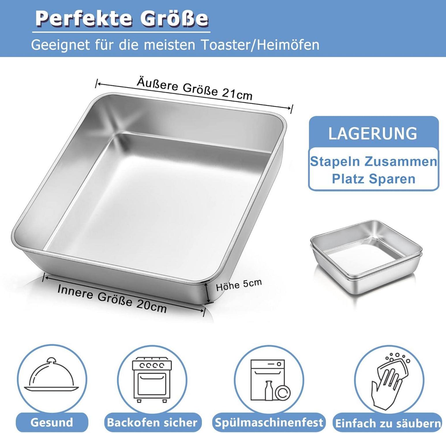 Quadratische Kuchenform 2er Set Edelstahl Backform 21x21x5cm