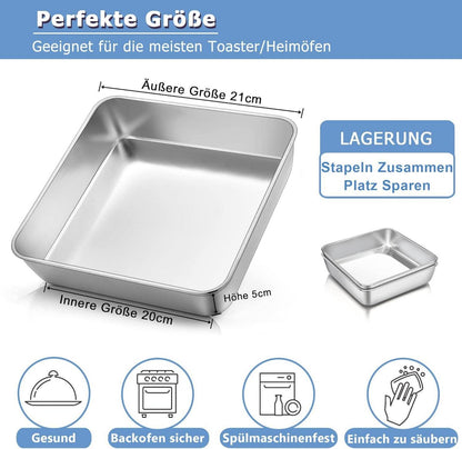 Quadratische Kuchenform 2er Set Edelstahl Backform 21x21x5cm