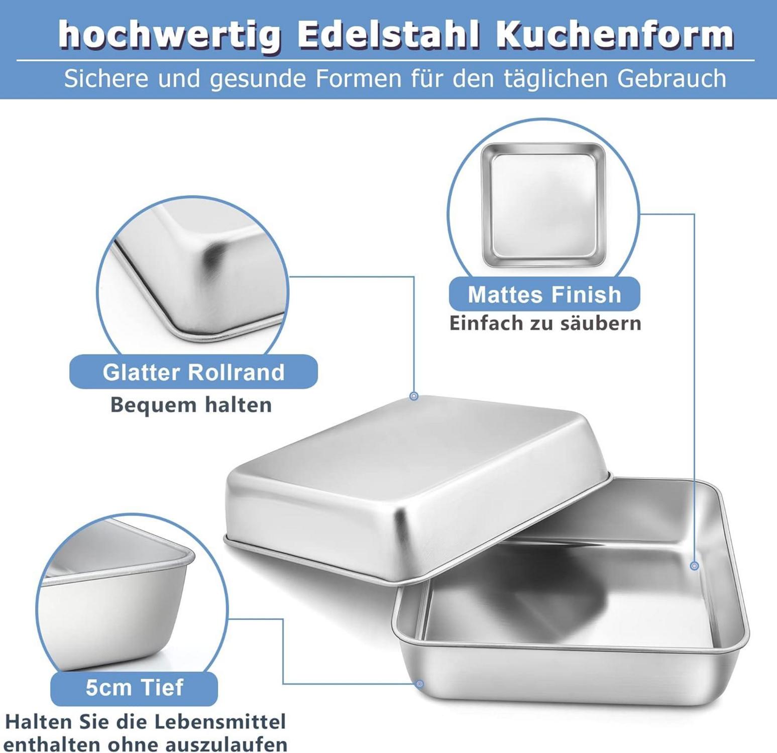 Quadratische Edelstahl Kuchenform 2er Set 21 x 21 cm - Langlebig