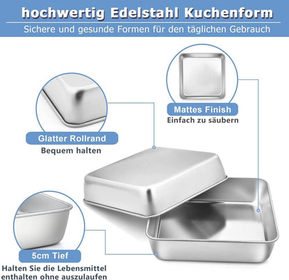 Quadratische Edelstahl Kuchenform 2er Set 21 x 21 cm - Langlebig