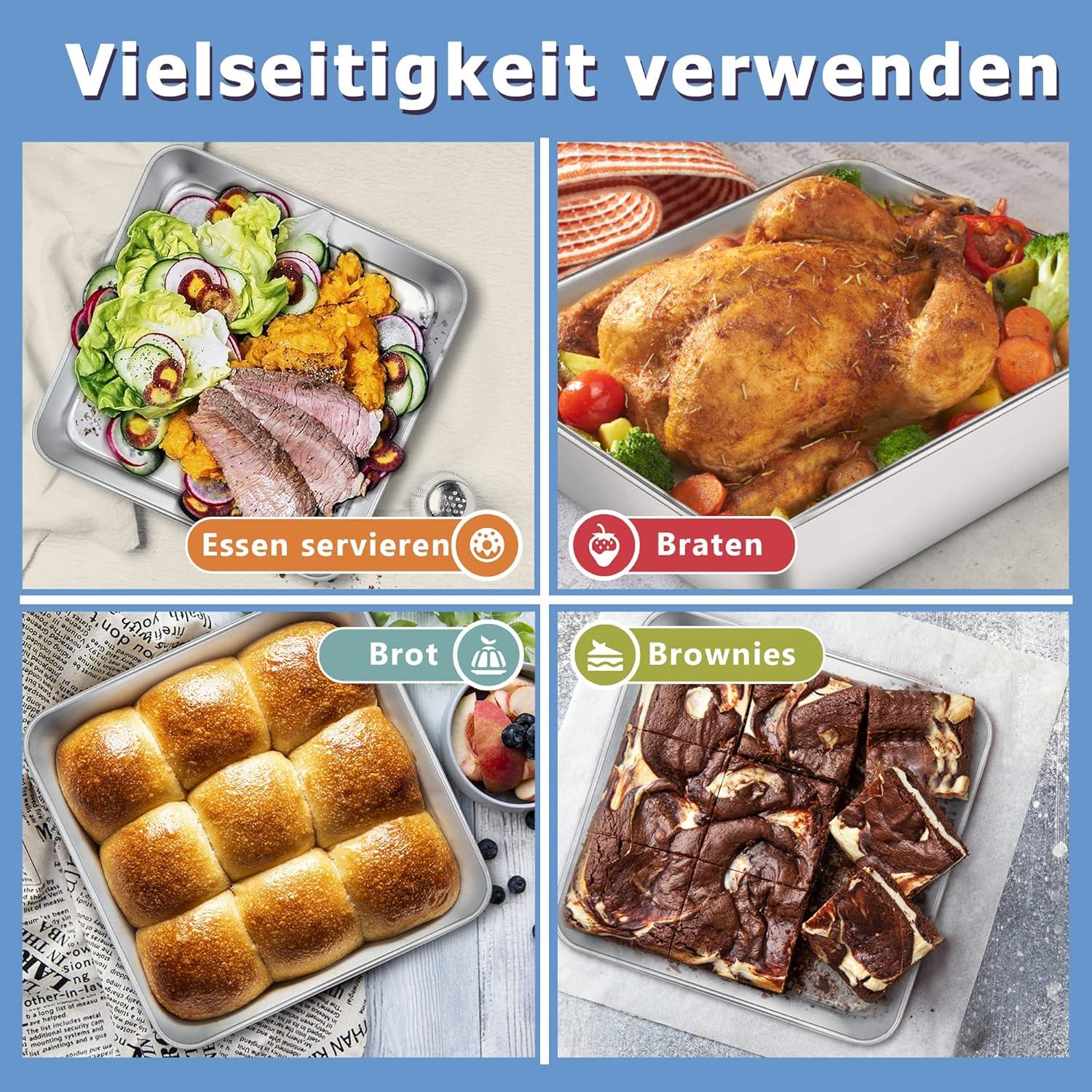Quadratische Kuchenform 2er Set Edelstahl Backform 21x21x5cm - Langlebig