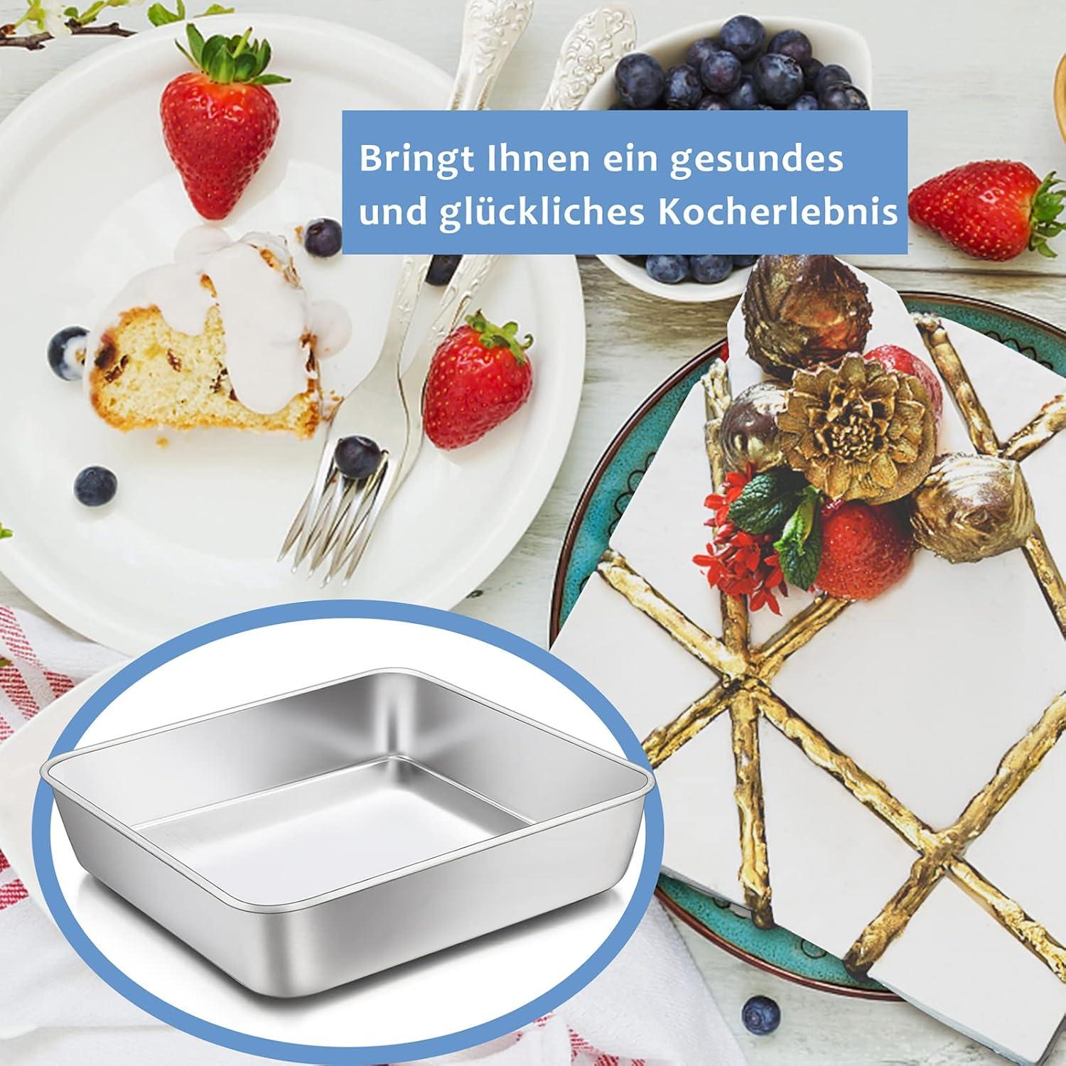 Quadratische Kuchenform 2er Set Edelstahl Backform 21x21x5cm - Langlebig
