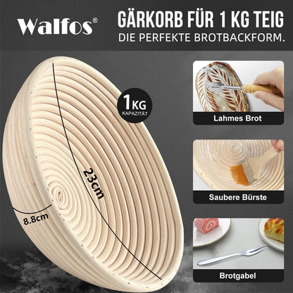 Gärkörbchen Set 100% natürlichem Rattan inkl. Zubehör - 23cm