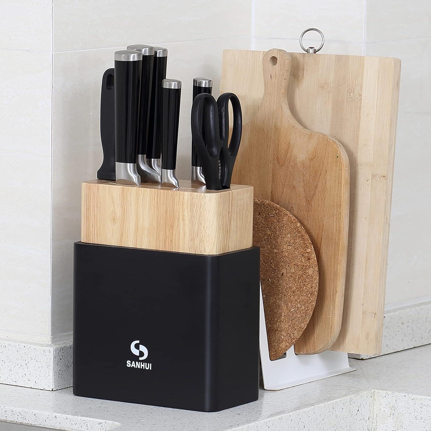 SANHUI 8-teiliges Küchenmesser-Set mit Gummi-Holz-Messerblock - scharf, langlebig, bequem